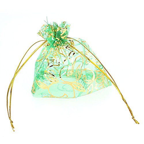 HooAMI 50 stück 10cmx12cm Grün Organzasäckchen Beutel Geschenk Schmuckbeutel Säckli