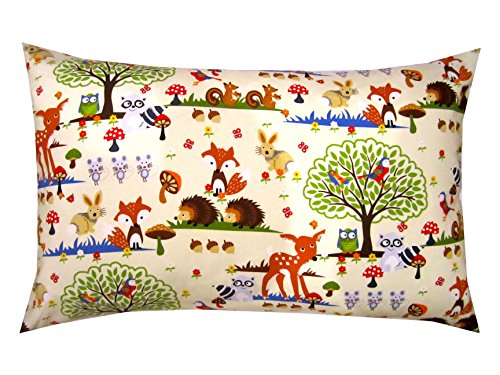 TryPinky® Kissenhülle 40 X 60 cm "Tiere im Wald" Creme Reh Maus Eule Hase Fuchs Mäuse Waldtiere Kissenbezug für Kissen 100 % Baumwolle BW