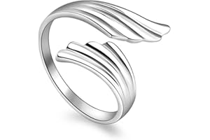Aukmla Anillo de ala de ángel de plata, anillo abierto ajustable para mujeres y niñas
