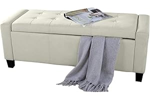 BAKAJI Cassapanca Pouf Contenitore Poggiapiedi per Camera da Letto Panca Sgabello con Struttura in Legno Rivestimento in Eco Pelle Seduta Apribile Imbottita Dimensioni: 110 x 40 x 40 cm (Avorio)