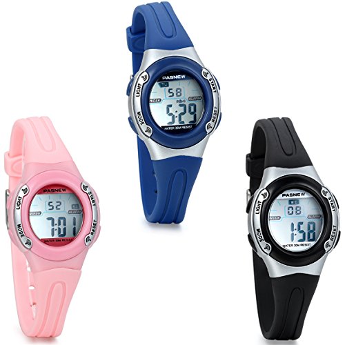 JewelryWe Studenten Armbanduhr, Kinder Jungen Mädchen LED Digital Multifunktions Sport Uhr mit Datum/Alarm Stoppuhr, Schwarz Blau Pink