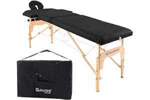 Quirumed Easy Lettino da massaggio pieghevole in legno, colore nero, 186 x 66 cm, lettino da massaggio, massaggio fisioterapico, similpelle, testa articolata, altezza regolabile, 2 sezioni