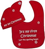It's My First Christmas Let The Spoiling Begin Baby Feeding Bib & Beanie Hat/Cap Set 0 to 12 Months