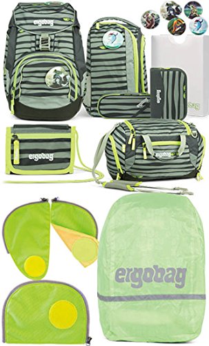 Preisvergleich Produktbild Ergobag Pack Super NinBär Schulrucksack-Set 6tlg + Geldbeutel + Sporttasche + Sicherheitsset + Regencape Grün