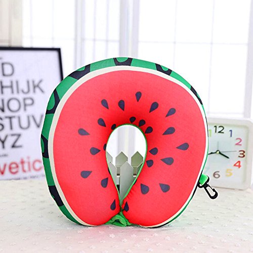 Summp Frutta cuscino da collo a forma di U creativo, gonfiabile per esterni ed interni anguria stile con dolce frutta per viaggi, effetto peluche cuscino ufficio riposo campeggio., Watermelon, 30*30