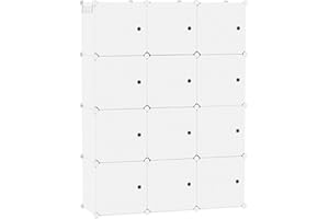 C&AHOME Würfelförmiger Aufbewahrungs-Organizer mit Türen, 12-Würfel-Regalbretter, Schrankschrank, DIY-Modul-Bücherregal aus Kunststoff, 36,6" L x 12,4" B x 48,4" H, milchig, USHS3012M-DOOR