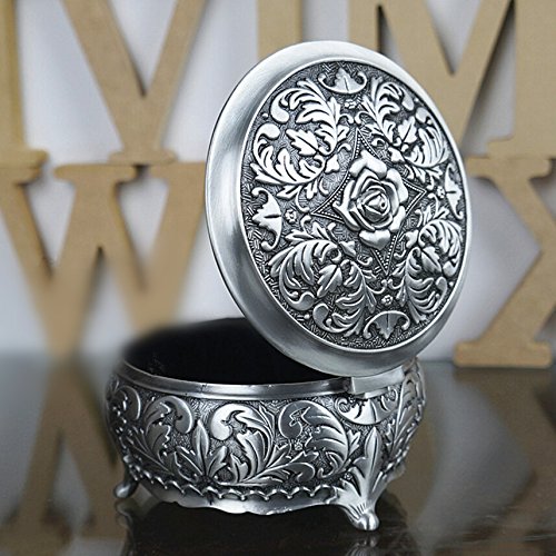 Unendlich U Elegant Rose Gravur Damen Metalllegierung Rund Schmuckschatulle Schmuckkasten Schmuckkoffer Schmuckkästchen Schmuckbox - 2