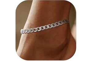 Richsteel Pulseras para Tobillo para Mujeres Hombres, Tobilleras de Cadenas Cubanas/Italianas/Espigas 21cm/23cm Largo +5cm Extensión, Joyero Incluido
