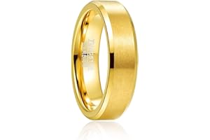 Phyonio 6mm Gold Tungsten Wedding Rings Brushed Polished Wedding Bands for Men Women Beveled Edges Comfort Fit Size L1/2-Z+3