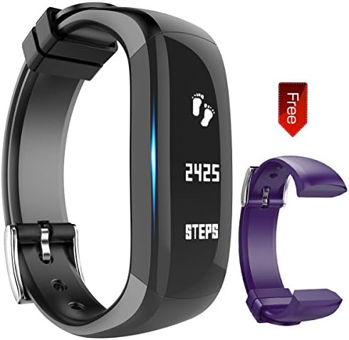 Fitness Tracker Watch, Activity Wristband: Bluetooth band, Wireless Smart Bracelet, Wearable Health Pedometer Sleep Monitor with replacement band for IOS &amp; Android Smartphone, Hembeer (Purple Black)