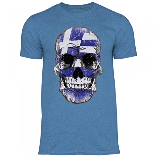Royal Shirt df15 Herren T-Shirt Griechenland Greece Flagge | WM Em Fußball Totenkopf Trikot, Größe:S, Farbe:Heather Indigo