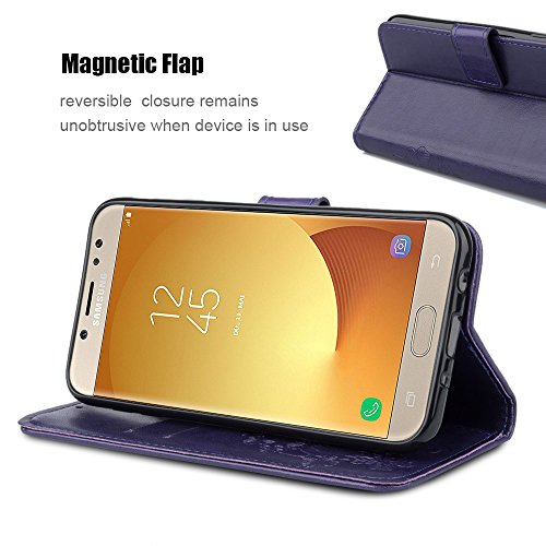 Samsung Galaxy J7 2017 Custodia, achoTREE Fortunato Fiore Cover in Pelle per Galaxy J7 2017, TPU & PU Caso + [3 morbido Nano-tecnologia Pellicola protettiva], Porpora 5.5 Pollici