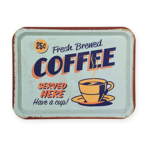 Metall Tablett Vintage Style 40x30 cm rechteckig Tray Retro Serviertablett Fresh Brewed Coffee