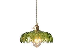 HJXDtech Lampadario a sospensione industriale vintage in vetro con paralume in loto Lampada da soffitto retrò in ottone E27 (Verde)