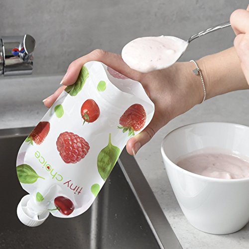 Original tiny choice Quetschies 5er Pack – wiederverwendbare Quetschbeutel zum selber befüllen – 150 ml – BPA-frei – leicht zu reinigen – auslaufsicher – für Bio Babybrei, Joghurt, Smoothies, Obstmus – ideal für Beikoststart – Snacks für unterwegs – für Babys, Kleinkinder und Kinder geeignet - 5