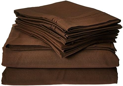 Anili Mili's Triple Stitch Embroidery Affordable 4 PC Bed Sheet Set - Queen Size, Chocolate Brown