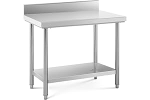 Royal Catering Stainless Steel Work Table Shelf Upstand Prep Table Kitchen Table 100x60cm 114kg RCWT-100X60SB (Capacity Tabletop 90kg, Capacity Shelf 24kg, 60cm Between Levels)