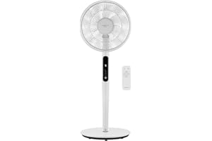 VIOLA Ventilateur sur Pied Silencieux avec Télécommande, Moteur Brushless 19W Économie, Puissant Flux d’air, 9 Vitesses et Turbo, Oscillant 120°, Hauteur réglable, Incliner vers le haut 90°, Minuterie