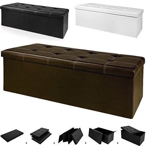 Sitzbank mit großem Stauraum faltbar platzsparend stabil belastbar Sitzhocker Aufbewahrungsbox Fußbank Sitzwürfel Hocker Kunstleder 3-Sitzer 114x40x40cm braun