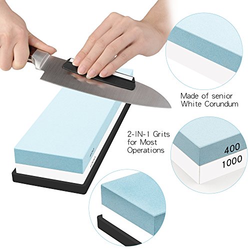 Abziehstein, Rusee 2-IN-1 Wetzstein Doppelseitig Abziehstein Schleifstein für Messer, Körnung 400/1000 Grit Double Side Kombination Whetstone mit rutschfestem Silikonhalter - 4