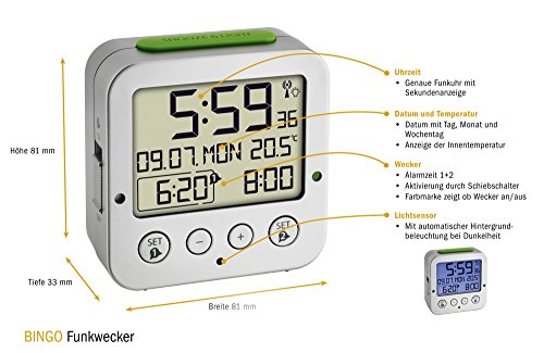 TFA Dostmann Bingo Funk-Wecker, silber - 3