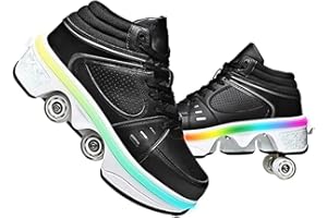 LDRFSE Zapatos con ruedas LED Patines luminosos 4 ruedas patines ajustables ruedas ocultas para correr zapatos deportivos para jugar para hombres, mujeres y niños