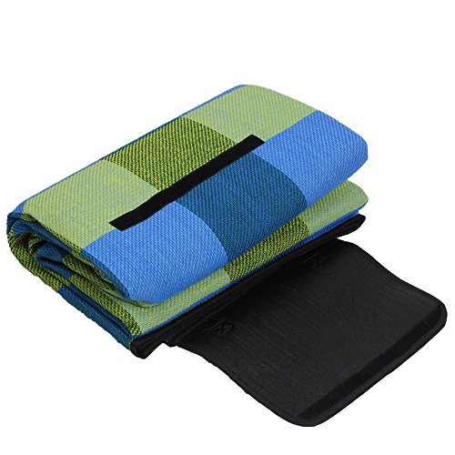 Picknick Decke XXL 200 x 200 cm mit Tragegriff isolierende Unterseite hellblau gelb Beach Decke Picknickteppich Campingdecke - 9