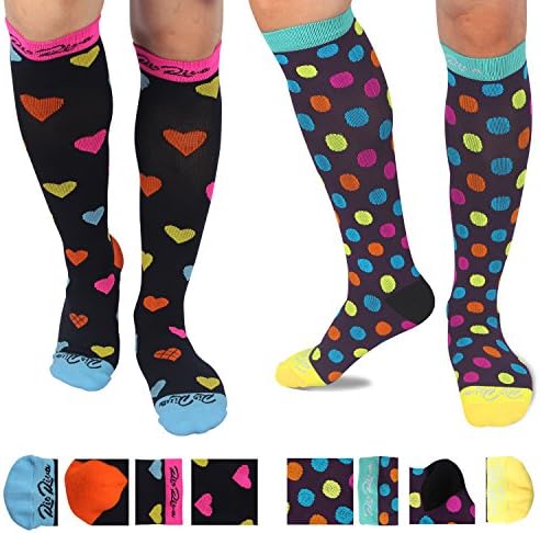 Compression Socks (2 pair) for Women&amp;Men For Flight, Travel, Nurses, Maternity, Pregnancy, Medical Use, Shin Splints, Running&amp;Sports. Boost Performance, Stamina, Circulation&amp;Recovery.