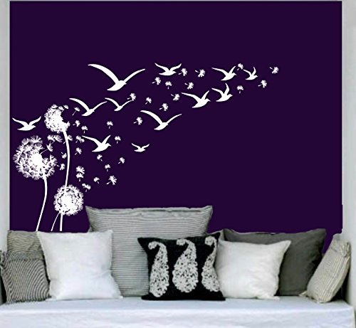 Preisvergleich Produktbild Pusteblume Wandtattoo Vogelschwarm Möwen Vögel Löwenzahn im Wind Blume Vinyl Aufkleber Schlafzimmer Dekoration für Zuhause Kinderzimmer Wandsticker Wandbilder Wandaufkleber