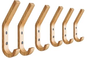 Anjuer Gancio appendiabiti da parete in legno di quercia naturale, gancio decorativo vintage, organizer in legno resistente da parete, confezione da 6