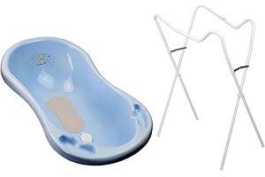 MALTEX BABY Baby Badewanne mit Gestell, Anti Rutsch Matte und Abflussschlauch blau