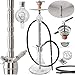 Produktbild DILAW® Saphir Shisha Edelstahl Silber V2A 93cm Hookah Big Size  + LED Licht | Wasserpfeife Kaminkopf Komplettset Molassefänger mit 4 Anschlüssen Kopfadapter Silikonschlauch Alumundstück Tabakkopf