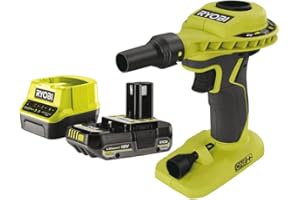 Ryobi - Inflador/Desinflador 18V - Alto caudal: 210 L/min - Incluye boquilla para válvula de pellizco, 1 batería 2,0 Ah y cargador rápido 2,0 A - R18VI-1C20GZL