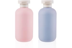 WLLHYF Quetschflaschen 2 Stück nachfüllbare Kunststoff-Reisebehälter leere Flaschen mit Klappverschluss Reisezubehör für Shampoo, Cremes, Lotion, Spülung (Rosa+Blau, 200ML)