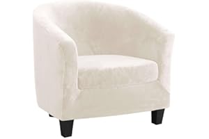 qiden 2-Pieces Tub Chair Cover, High Stretch Velvet Club Chair Slipcovers For Armchairs, Single Seater Sofa With Cushion Cover. Sofa Couch Cover For Living Room Office Reception Christmas-Cream White