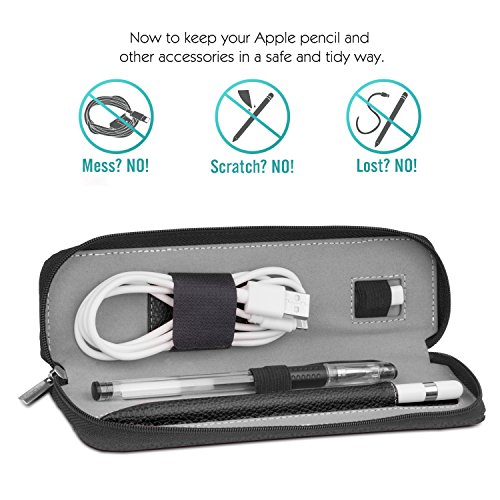MoKo Hülle für Apple Pencil – Premium PU Leder Tasche Stiftschlaufe Stift Schleife Sleeve Cover Schreibzeug Schreibgerät Beutel mit eingabauter Tasche und Halter für Apple iPad Pro Pencil / Pen, Schwarz - 2