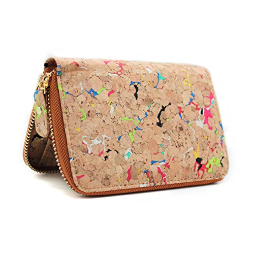 Cork Wallet, Boshiho Credit Card Holder Purse Wallet Zipper Around Design with Coin Pocket Eco Friendly Vegan Gift (Multicolour)(Size: 5.5inch x 3.9inch x 0.8inch)
