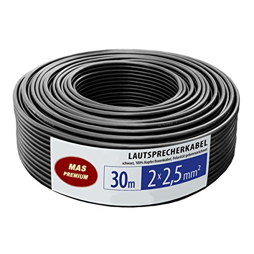 AWG 13 - 30 m - 2 x 2,5 mm² decoder via cavo, altoparlante Cavo audio Cavo, puro OFC (Oxygen Free Copper) Rame, Colore Nero