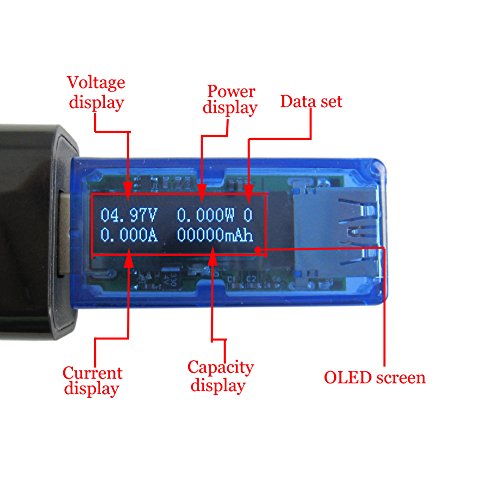 Yeeco Micro OLED USB 3.0 Meter Voltage-Ladegerät Lade-Detektor für Multimeter DC0.000-3.000A / 3.700-13.00V 0-99999mAh 0-700Wh Kapazität Spur Mobile Power Tester Testing-Monitor Volt Amp Meter - 6