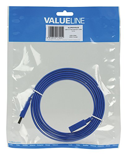 Valueline VLCP61015L20 USB 3.0 flaches Verlängerungskabel (A-Stecker auf A-Kupplung, 2,00 m - 2
