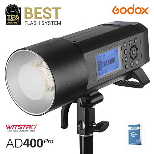 Godox AD400Pro Flash 400W TTL Tout-en-Un extérieur intégré GN72 1/8000 HSS Système sans Fil intégré 2.4G alimenté par Batterie avec Alimentation AC/DC de modélisation à LED pour C/N/S/O/P