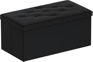 BRIAN & DANY Ottoman Storage Box Velvet Foldable Storage Ottoman Bench with Highly Elastic Sponge Filling for Living Room, 80 x 40 x 40 cm, Black