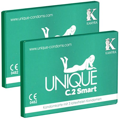 2 x KAMYRA Unique C.2 Smart (PRE-ERECTION) Condom Card, grün - DOPPELPACK - 6 latexfreie Kondome, bereits vor der Errektion überziehbar