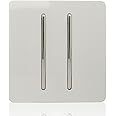 Trendi 2 Gang 1 Way Artistic Modern Glossy 10 Amp Rocker Tactile Light Switch - White