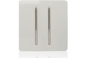 TRENDI SWITCH Trendi 2 Gang 2 Way 240V Screwless Raised Front Plate Plastic Artistic Modern Glossy 10 Amp Chrome Rocker Single Electrical Wall Light Switch Ice White - ART-SS4WH