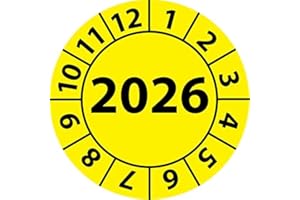 ‎FAST-LABEL Year Inspection Badge 2026 Vinyl Film Self Adhesive Inspection Sticker Year 2026 (20mm Diameter, Yellow, 100)