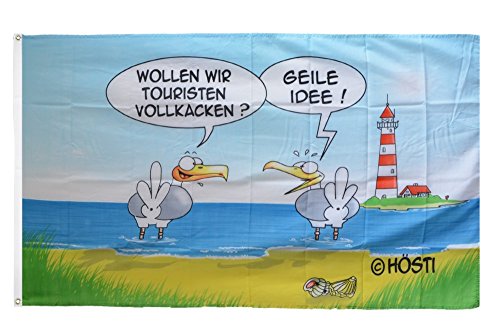 Fahne / Flagge Möwen - Touristen Vollkacken + gratis Sticker, Flaggenfritze®