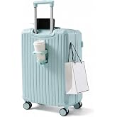 WYDEAZ Cabin Suitcase with Cup Holder Rigid Hand Luggage with Mobile Holder, Double Lock and 360&deg; Wheels, green, Cellar(26 in