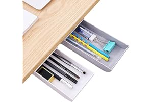 AMZMUKAUP Sous Organisateur de Tiroir de Bureau, 2 Pièces Tiroir Auto-adhésif Sous le Bureau Caché de Rangement de Tiroir de Bureau pour Crayons, Téléphone, Trombones, le Bureau, la Maison