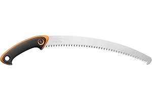 Fiskars Scie de jardin professionnelle, Grandes dents, Coupe tirante, Lame courbe en Acier, Étui de rangement et de transport inclus, Noir/Orange, SW-330, 1020199